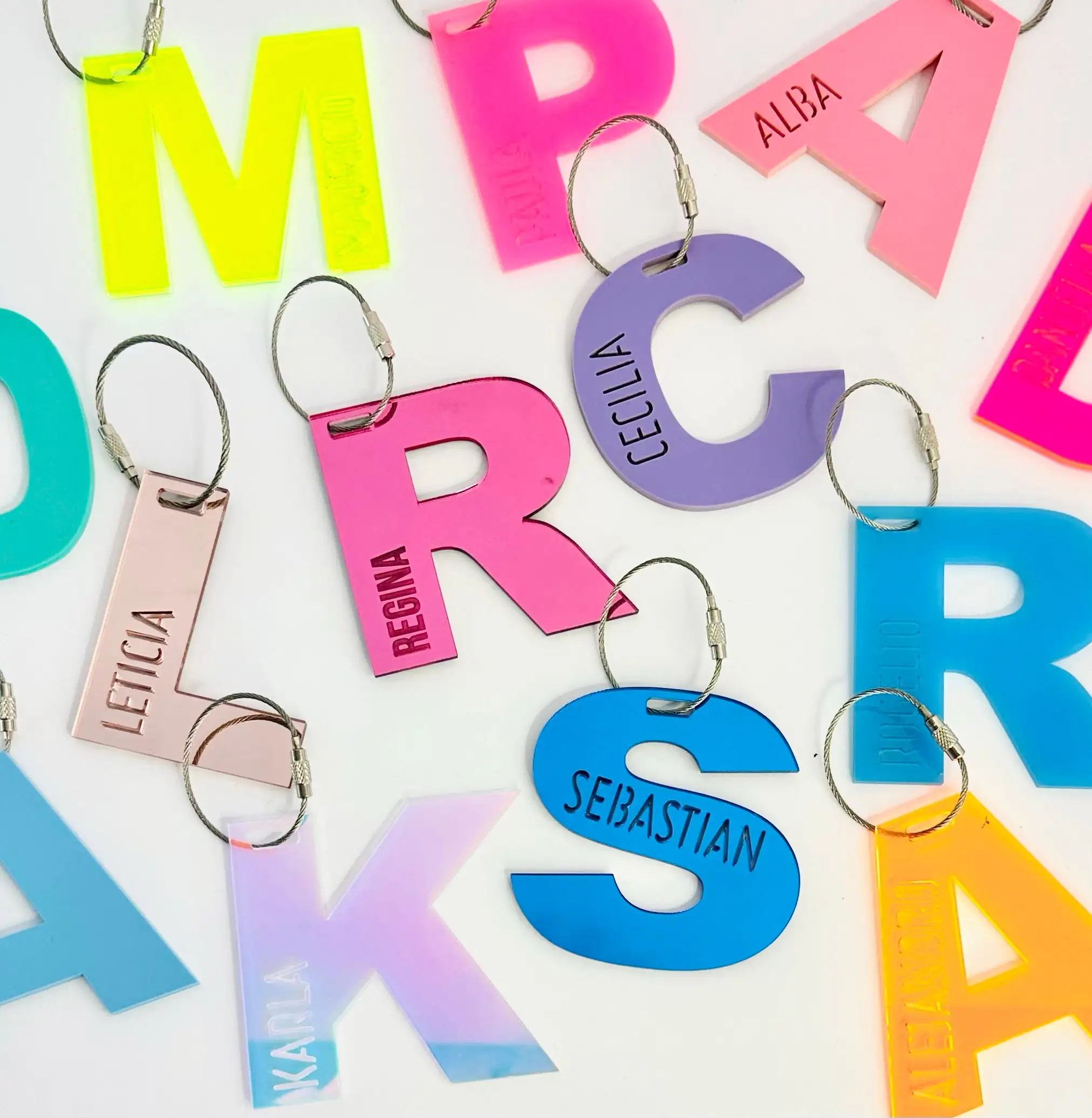 Personalized Custom Initial Letter Keychain Colorful Acrylic Monogram Bag Tag Custom Engraved Name Alphabet Key Ring Backpack Lu