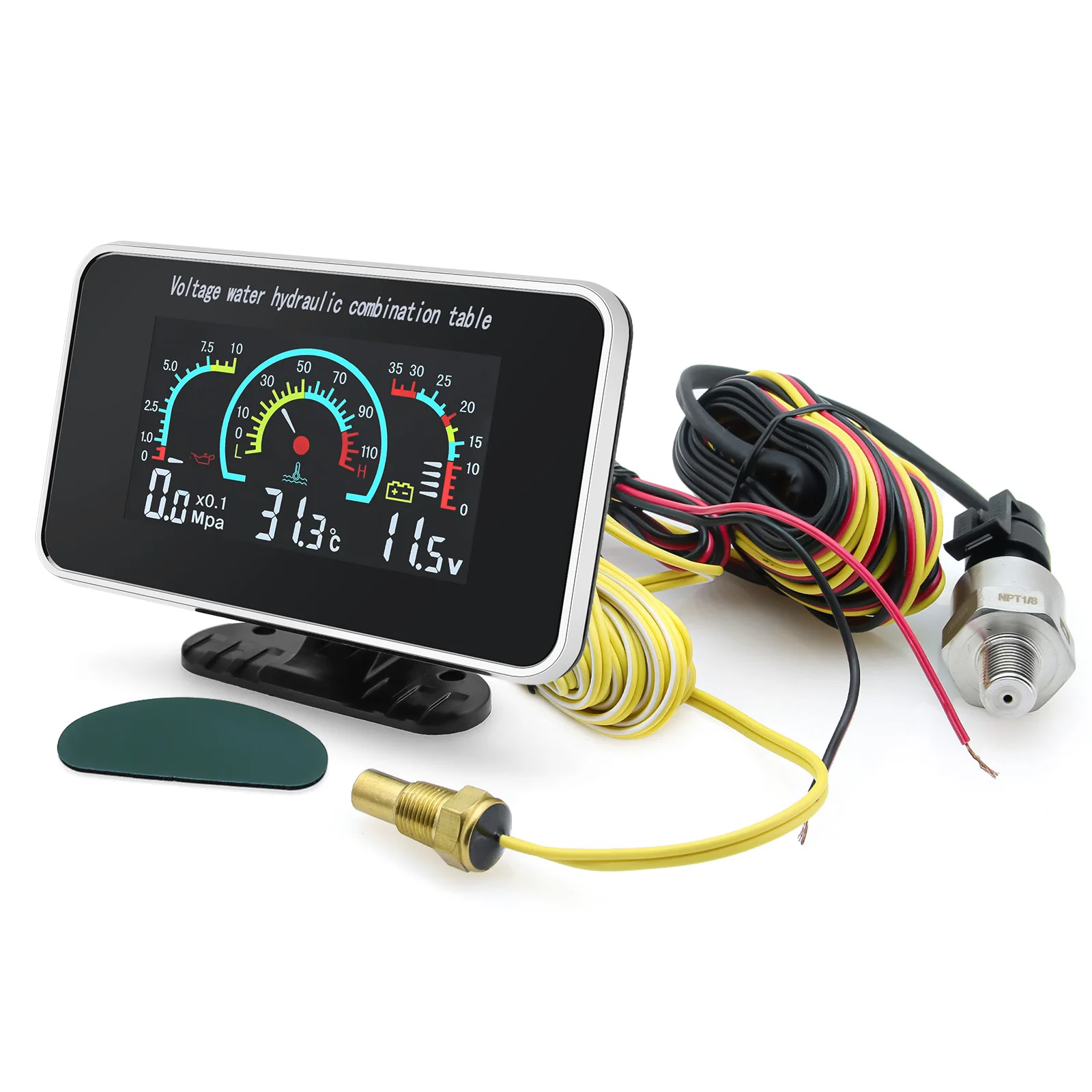 3 v 1 LCD auto digitální mazat měrný tlak měrka voltmetr voda temp měřič 1/8 NPT mazat měrný tlak senzor + voda teplota senzor 10mm