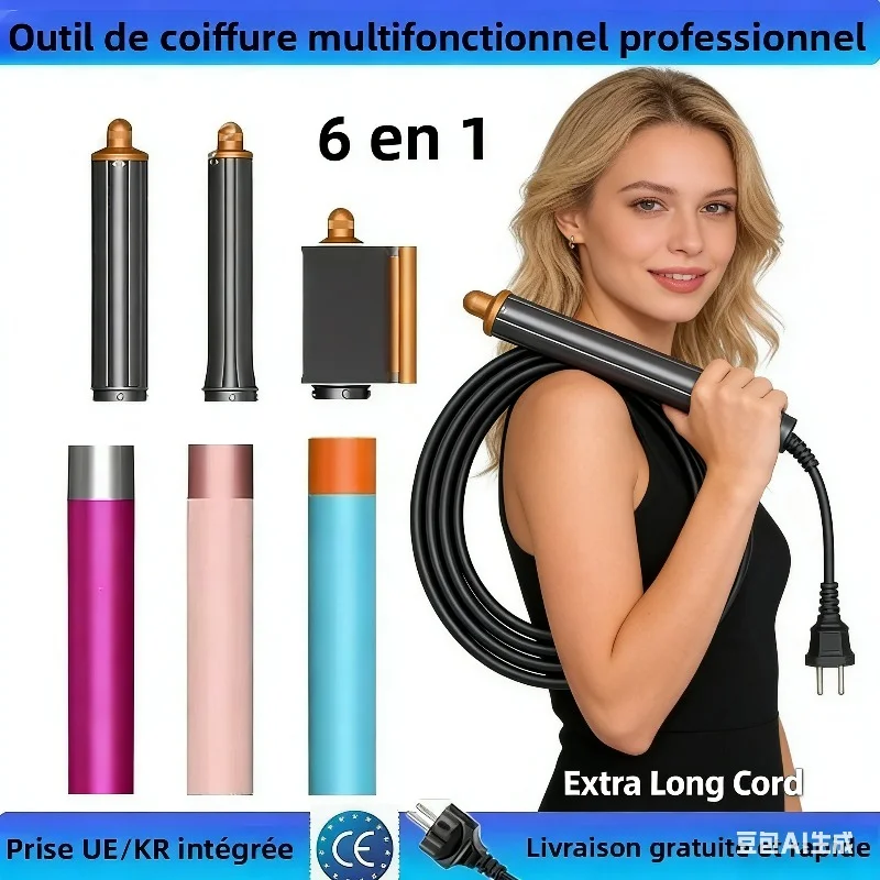 6 IN1 Multi Hair Styler, 1300W High Power, Combines Drying, Straightening and Curling Functions, Suitable for Home and Salon Use