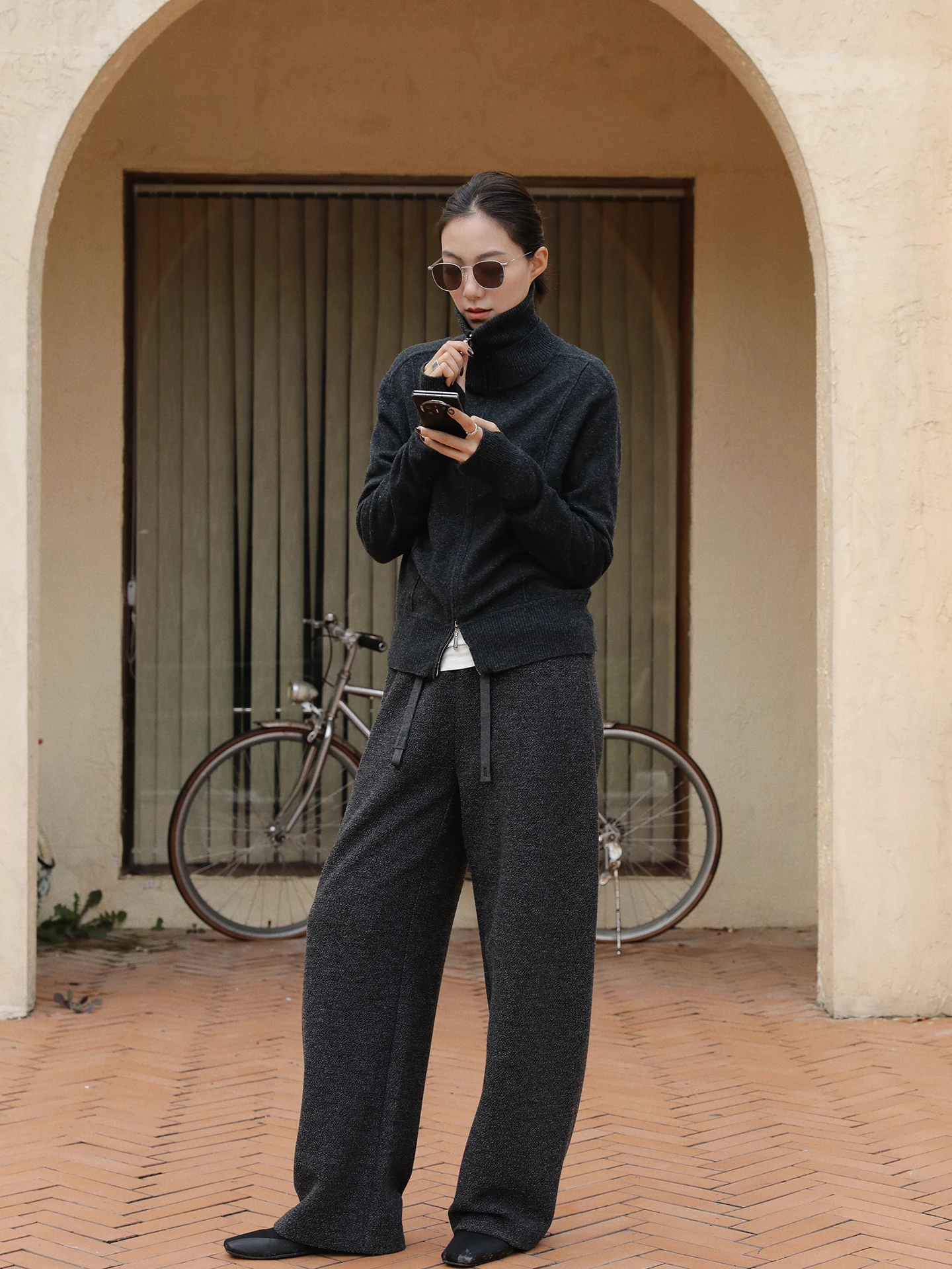 

High Waist Loose Straight Leg Pants Women's Casual Trousers Bend Knife Pants Dstring Elastic Waist Soft Polyester Blend