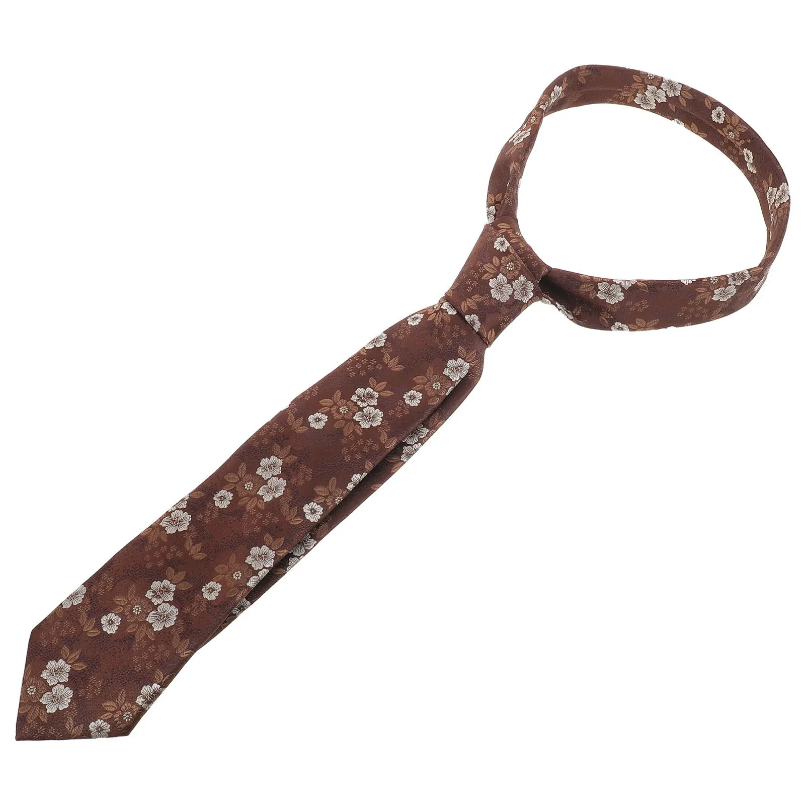 Mens Coffee Floral Necktie 146Cm Classic Botanical Print Polyester Tie for Wedding Graduation Prom Business Banquet Party