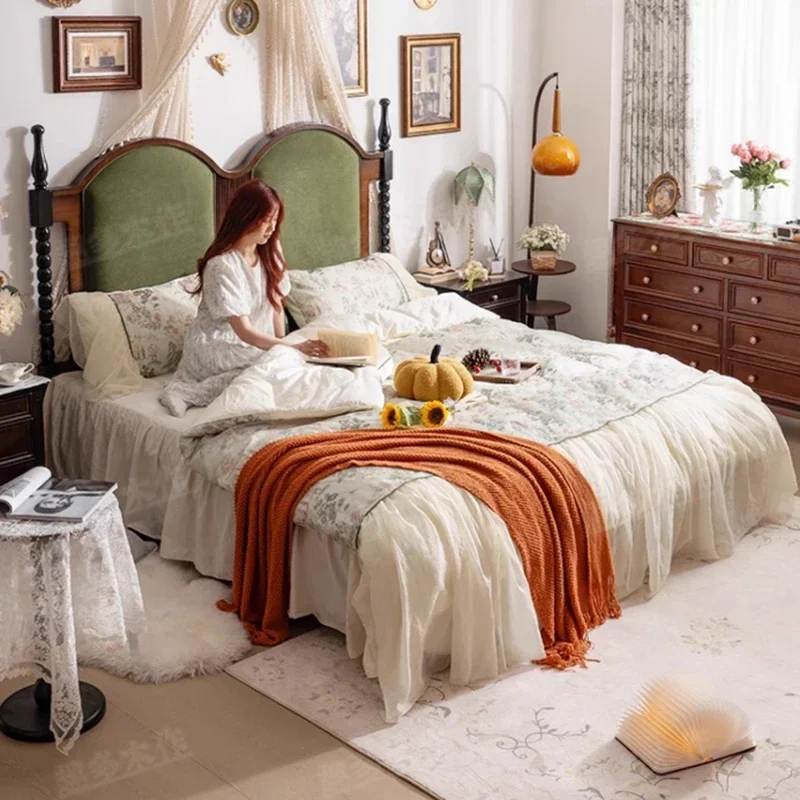 Cama Europea Sencilla, Estructura de Cama Moderna para Dormitorio, Diseño de Cama Doble con Masaje, Cama Matrimonial Sencilla Estilo Princesa, Muebles para el Hogar