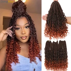 14 18 Inch Curly Box Braiding Hair For Goddess Braids Ombre 3X Crochet Braids Bohomian Box Braids Synthetic Hair For Afro Women