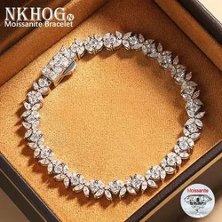 NKHOG Full Moissanite Bracelet 925 Sterling Silver Butterfly Marquise Cut Diamond Women Wedding Bangle Jewelry Gifts Certificate