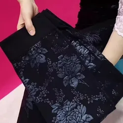 Leggings For Women Plus Size 3XL Thick Warm High-Waisted Elastic-Waisted Pants With Fleece Hot Gold Peonies Printed Leggings