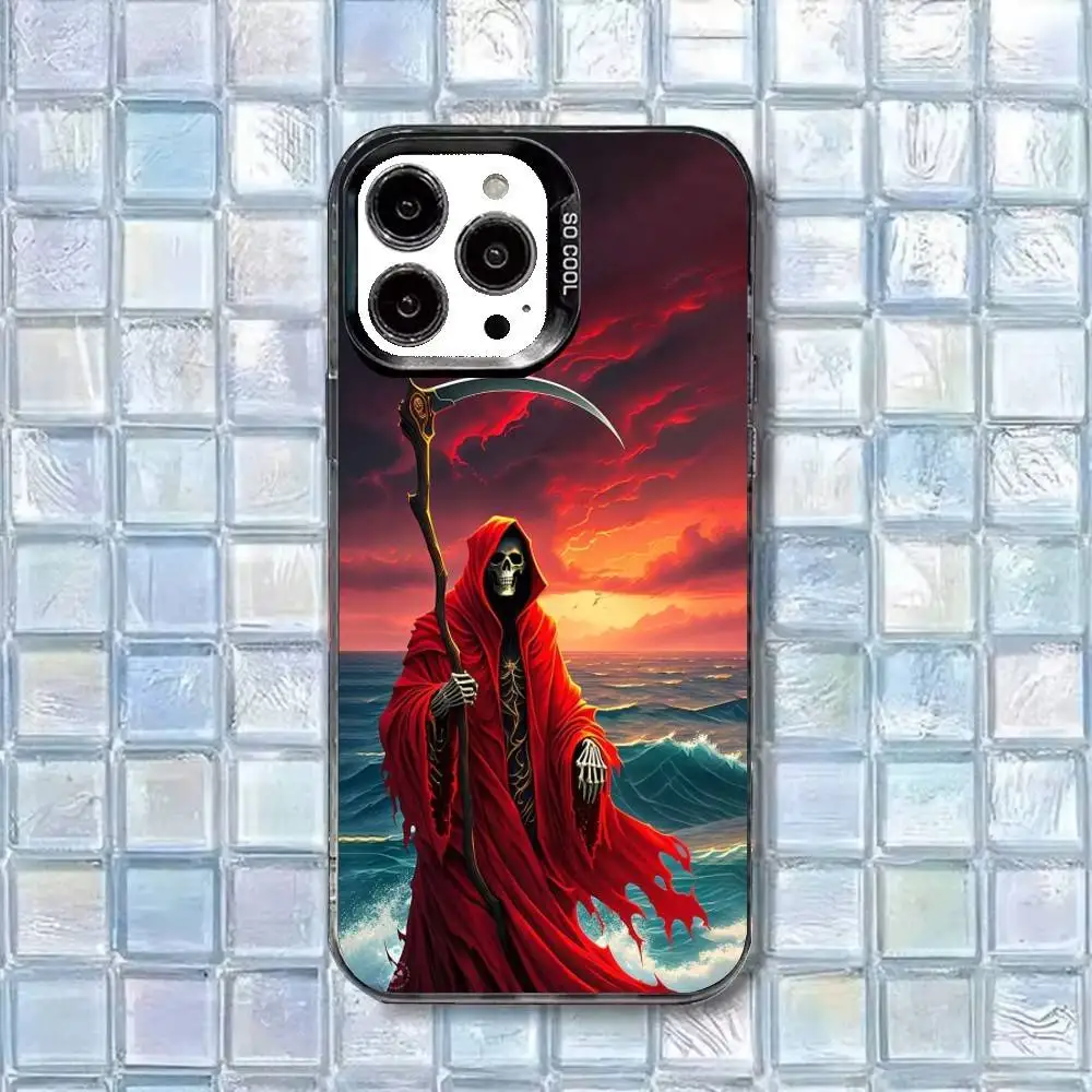 Casing Ponsel H-Halloween Thriller Skeleton untuk iPhone17,16,15,14,13,12,11 Plus,Pro Max Putih Matte Anti Benturan