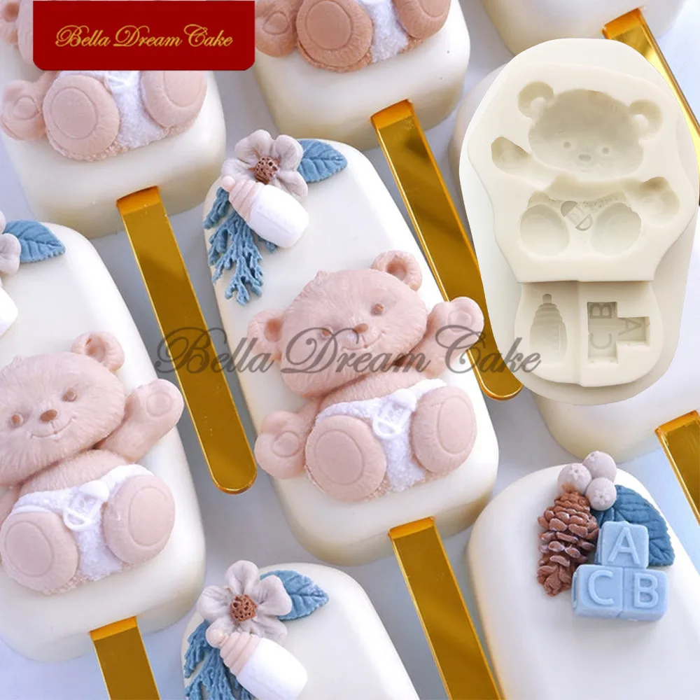 3D Baby Bottle Bear Design Silicone Mold Chocolate Fondant Mould DIY Sugarcraft Clay Model Cake Decorating Tool Kitchen Bakeware