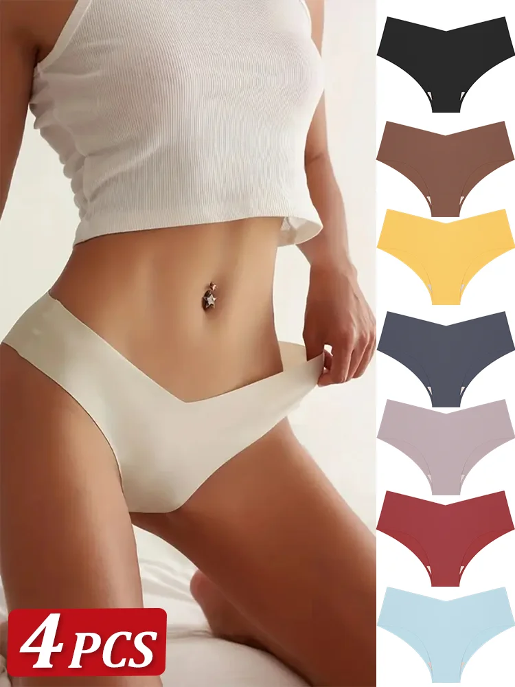 4 قطعة سراويل سلس للنساء حريري ميلارد منخفضة الخصر الخامس الخصر ملخصات القطن المنشعب ملابس داخلية جيدة التهوية التجفيف السريع Underwea