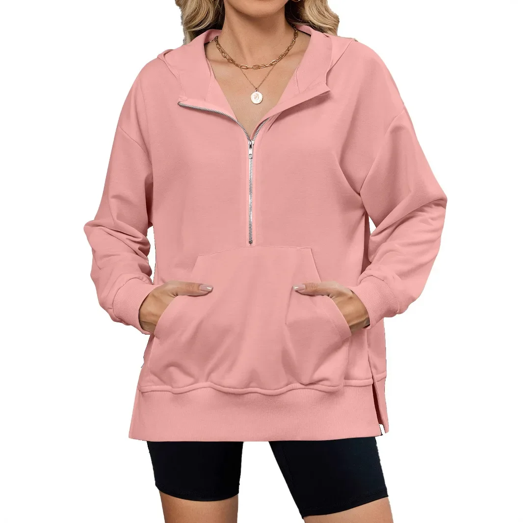 Chaqueta cómoda de fibra de poliéster para mujer, Top holgado de manga larga con capucha, sudadera con bolsillo y cremallera para primavera, verano y otoño