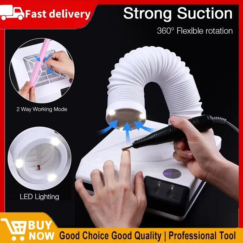 

60 Вт двойной пылесборник для ногтей, выдвижной локтевой дизайн, пылесборник для ногтей, вентилятор, пылесос для ногтей с трубкой