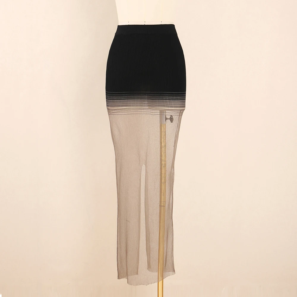 

Y2K Knitted Threaded Women's Skirt High Waist Straight Skirt Gradient Color Elegant Commuter Summer 2025 Fashion