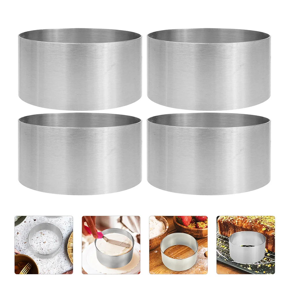 

4 Pcs Round Mousse Circle Cake Mold Pans Ring Metal Kitchen Mould Frost Form Cakes Stainless Steel Acetate Collars Baking