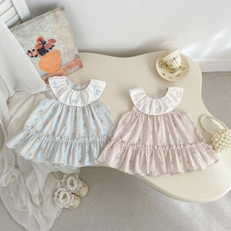 2026New Summer Girls' Dress, Sweet Doll Collar Princess Dress, Thin Sleeveless Floral Dress for Baby Girls