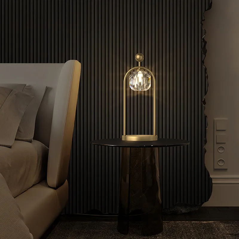 

Postmodern Luxury Crystal Table Lamp Living Room Bedroom Bedside Hotel Study Designer Creative All Copper Decoration Desk Lights