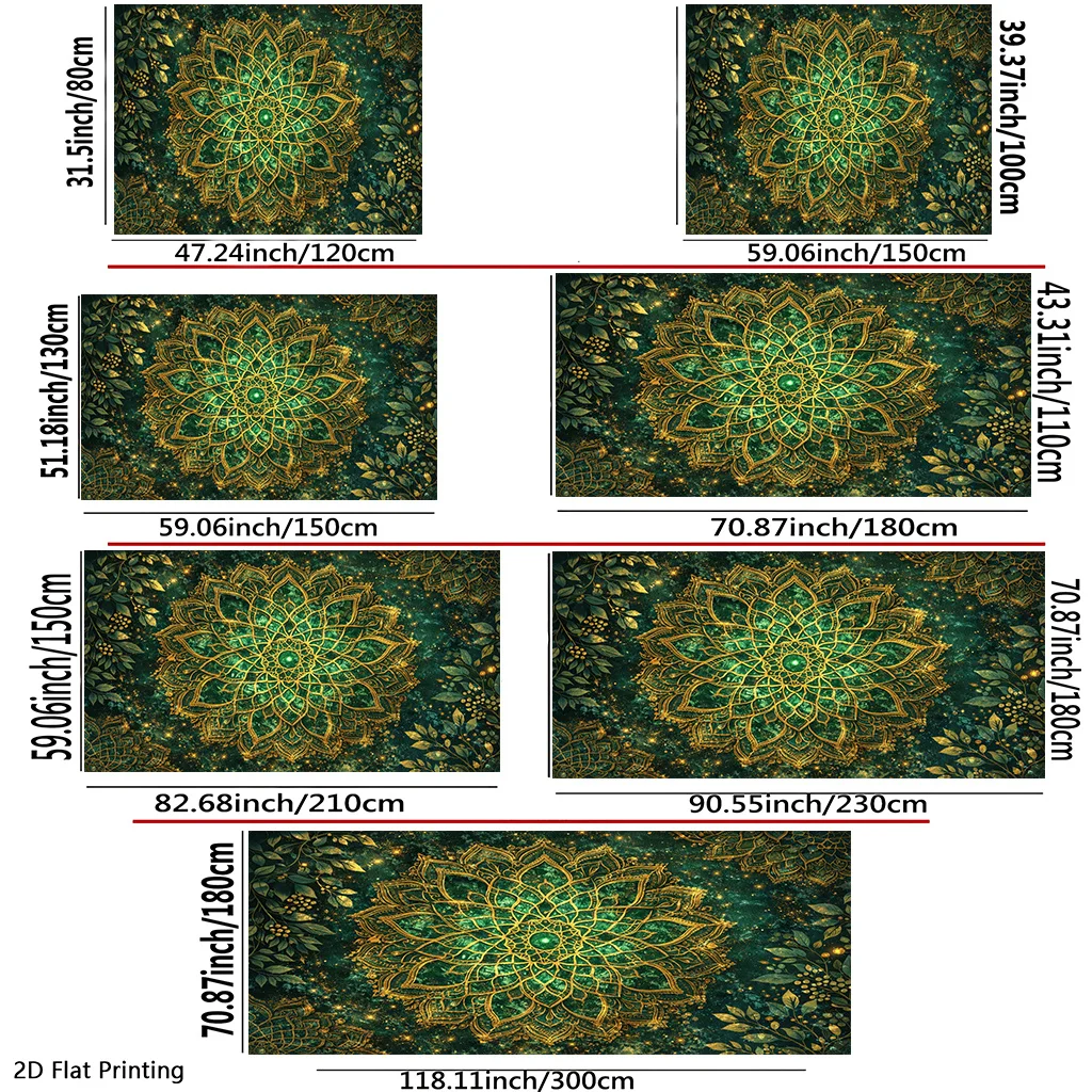 Luxury Mandala Tapestry Boho Wall Hanging Cosmic Green Gold Galaxy Art Fabric Decor for Living Room Bedroom