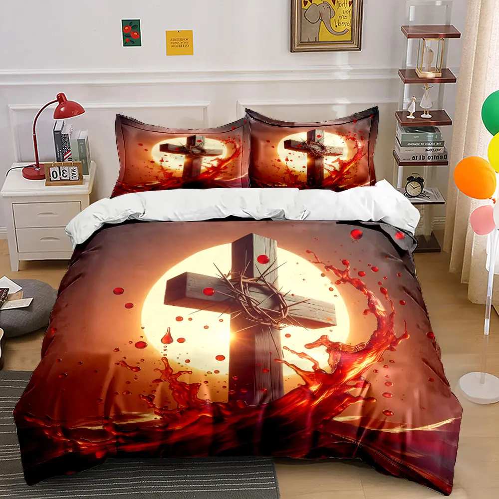 

"Faith, Redemption, and Sacrifice Imagery" Exquisite three-piece bedding set gift for kids and adults