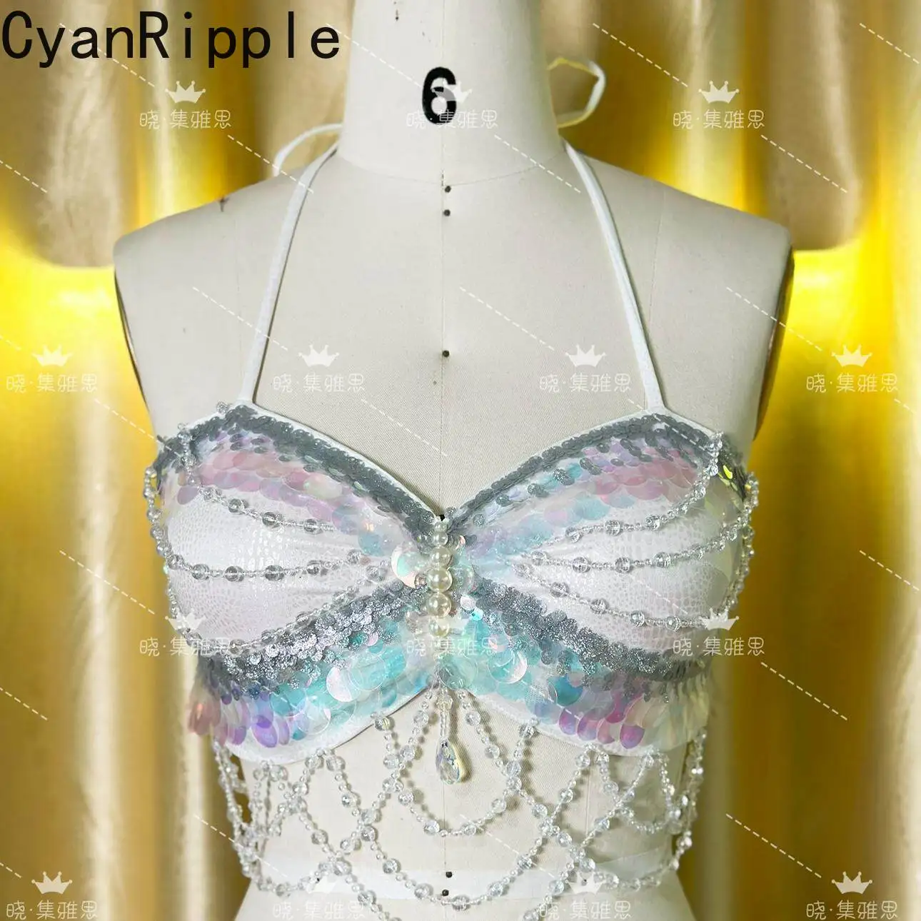 Original Handwork Halterneck Mermaid Bra Corset Women Swimwear Luxury Sequins Beading Underwater Photography Freediving Bikini