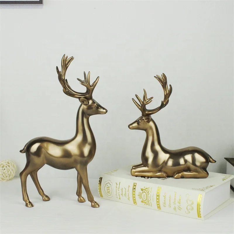 T*& Classic European Style Indoor Brass Deer Decoration Gift Geometric Metal Ornaments Copper Elk Deer Statue Sculpture