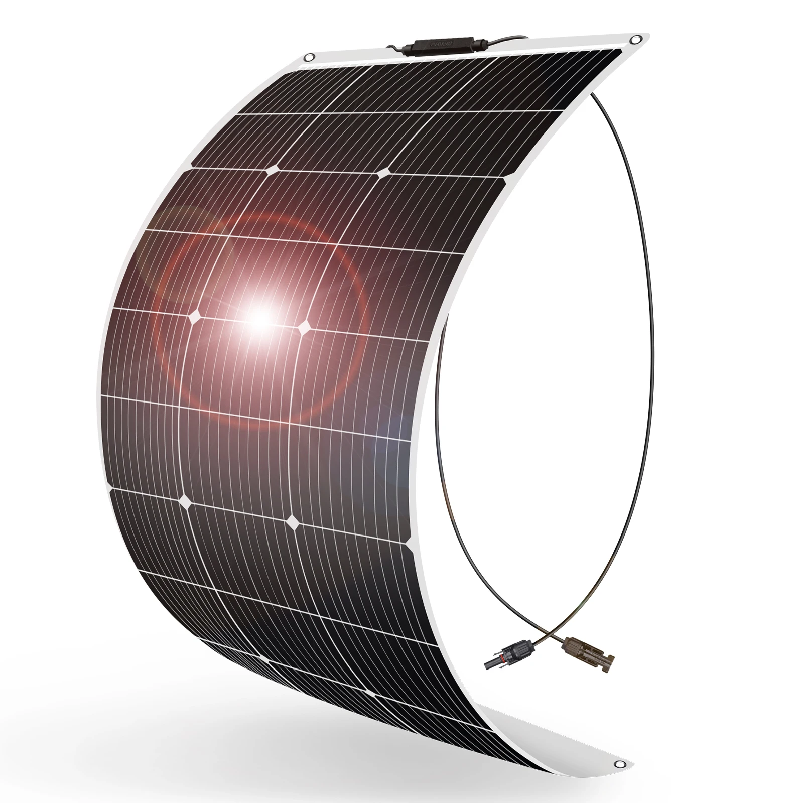 DOKIO 100W Flexibles Monokristallines Solarmodul-Set 18V / 8m Kabel | Wasserdichtes 12V Batterieladegerät für Auto, Haus, Wohnmobil