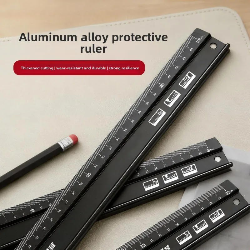 Aluminum Cutting Ruler 20 30cm Safety Anti Slip Straight Edge for Craft Office
