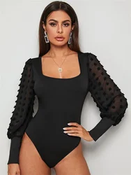 Bodysuit Women Sexy Slim Long Sleeve Bandage Body Feminino Square Collar Rompers Overalls Sexy Bodycon Jumpsuit