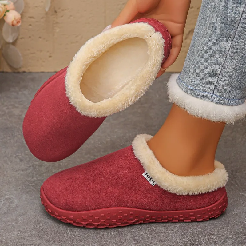 Winter Fashion Solid Women's Thick Soled Comfort Cotton Slippers 2026 New Simple Style Indoor Anti Slip Warm Casual Women Shoes