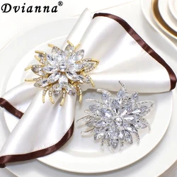 6Pcs Lotus Napkin Rings Holder Rhinestone Flower Napkin Buckles for Wedding Thanksgiving Christmas Holiday Decoration HWC93