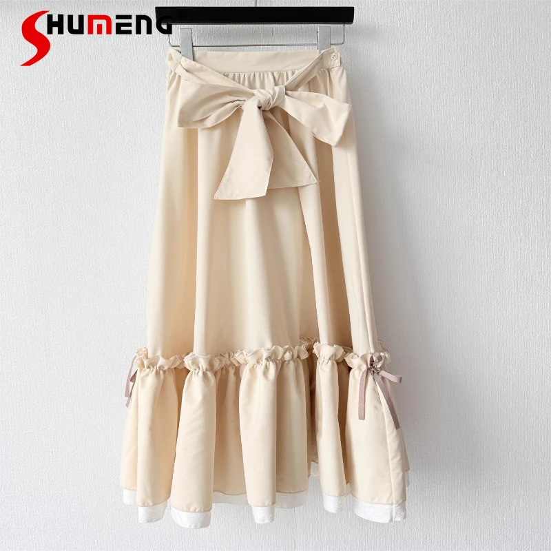 

Белоснежная юбка средней длины в стиле Лолиты, милые свободные юбки трапециевидной формы с высокой талией в японском стиле, повседневная одежда для женской одежды