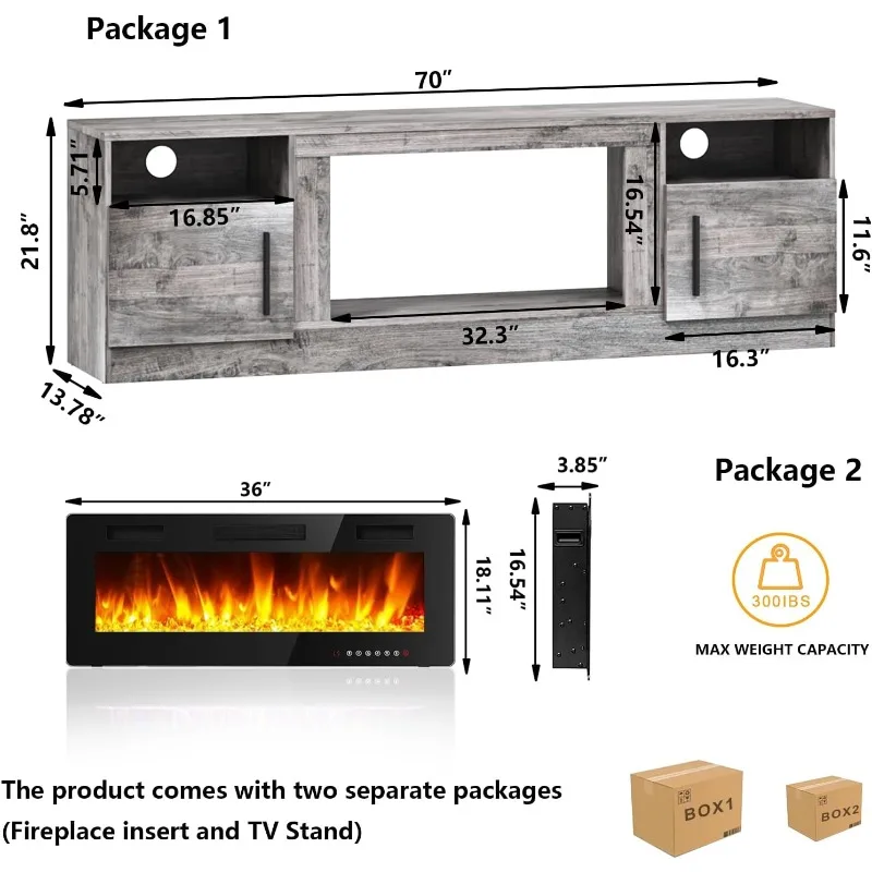 Fireplace TV Stand Entertainment Center with 36