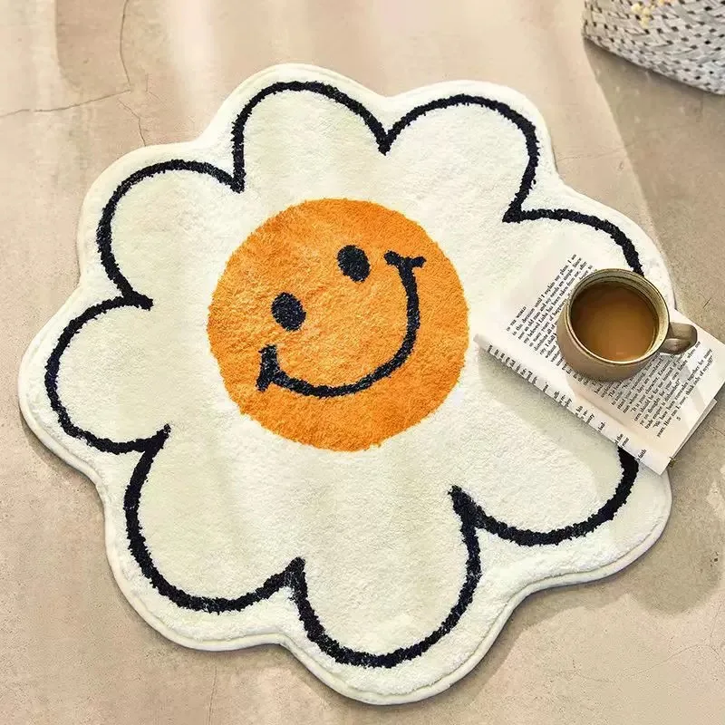 Flannel Round Rug Soft and Cool Cute Sunflower Pattern for Living Room Sofa Coffee Table Children's Room Bedside Rug Home Decor