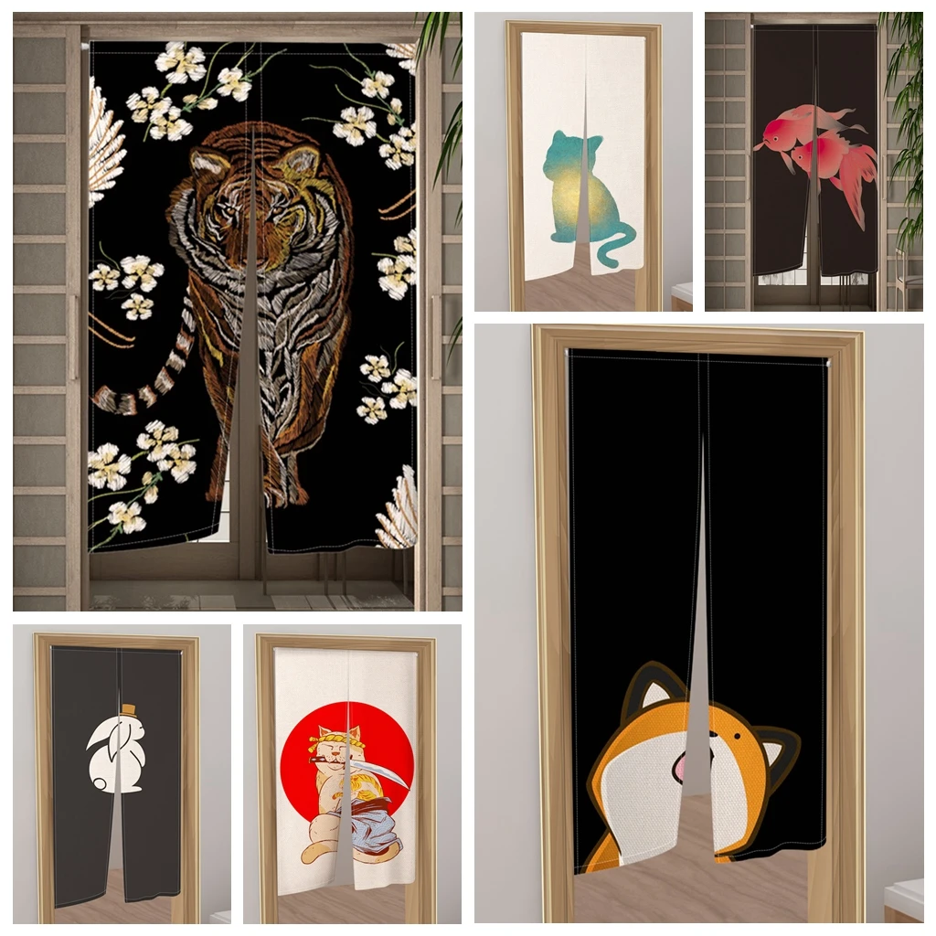 

Japanese Door Curtain Animals Tiger Fairy Crane Koi Fish Kitchen Doorway Partition Cafe Restaurant Decorative Noren Half-Curtain