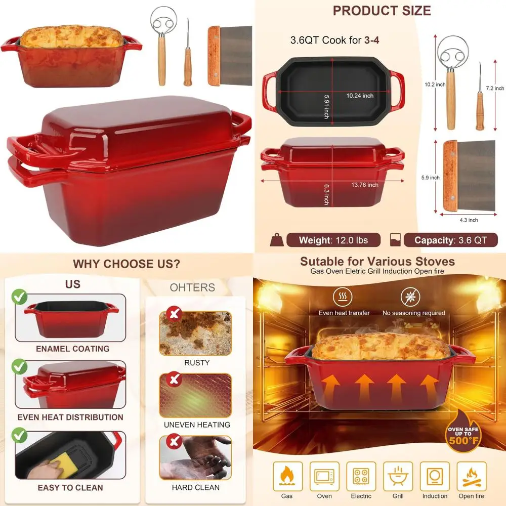 

Cast Iron Dutch Oven with Skillet Lid for Pre-Seasoned Bread Baking and Skillful Cooking