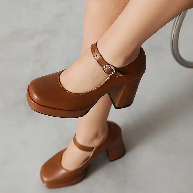 

Girseaby Sexy Fashion Female Pumps Square Toe Block Heels 9cm Platform 2cm Buckle Strap Party Dating Mary Janes Shoes 41 42 43