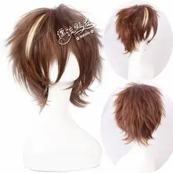 14-Inch Short Straight Bangs Brown Gradient Synthetic Wig For Holiday Party Halloween Cosplay Use