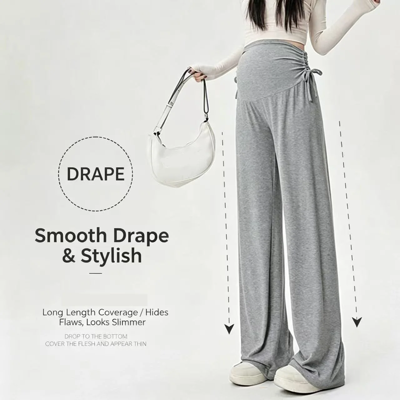 Maternity Wide-Leg Pants with Drawstring - Casual Outerwear for Petite Moms, Suitable for Early Pregnancy, Spring, Autumn&Summer