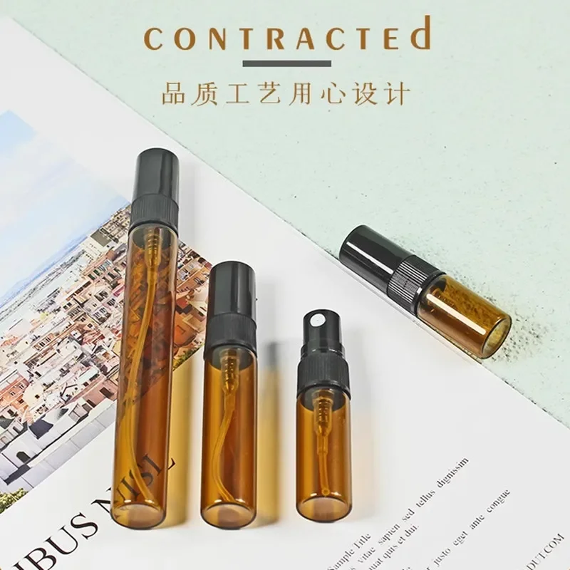 100pcs/lot 2ml 3ml 5ml 10ml Amber Glass Mist Spray Bottle Empty Refillable Perfume Bottles Pump Sprayer Mini Glass Vials