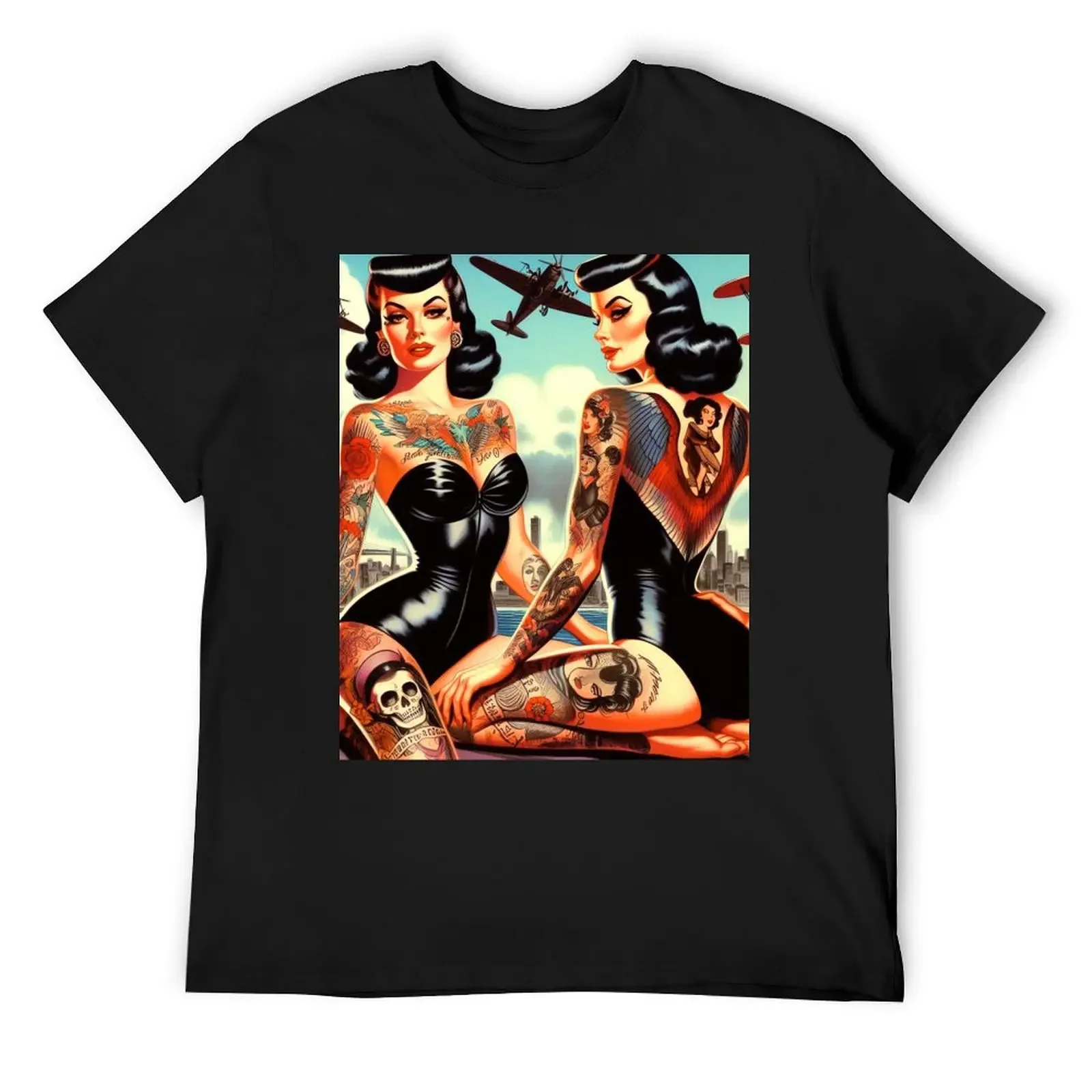 Hot Swimsuit Tattooed Pin-up T-Shirt oversized t shirt vintage t shirts T-shirt men