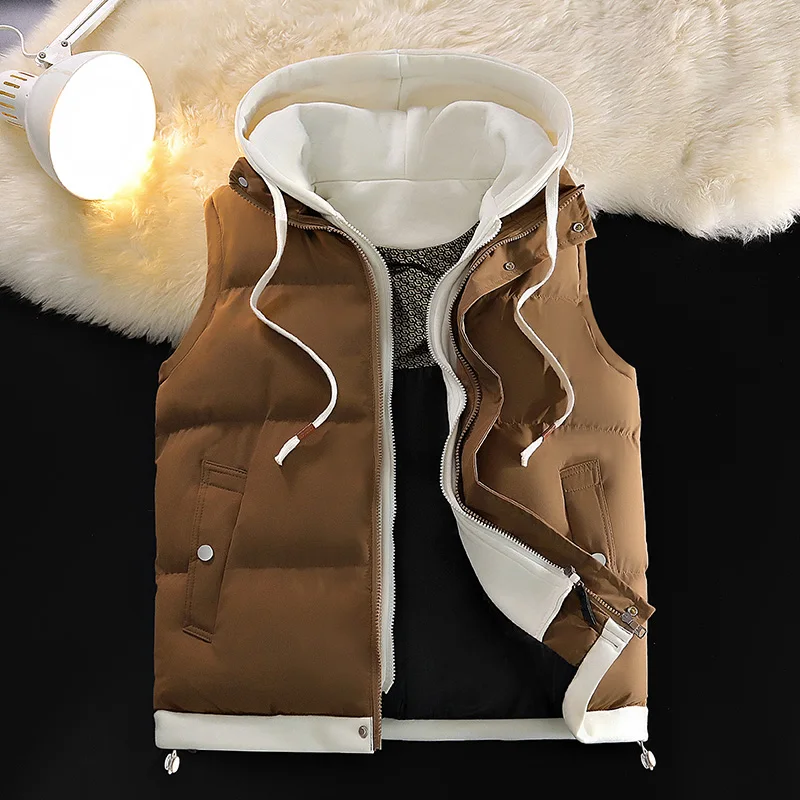 Down Cotton Vest Male Autumn Winter Middle School Students Loose Brand Fashion Trend Thickened Waistcoat Cotton-padded Jacket
