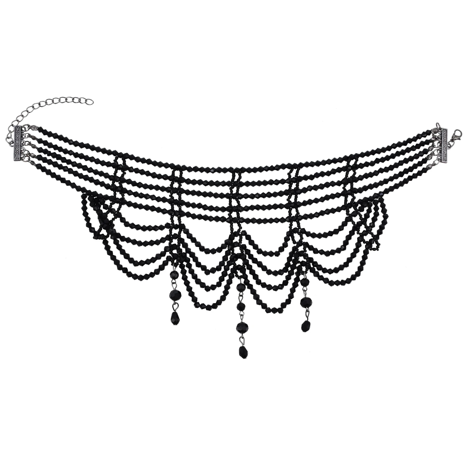 Fashion Black White Crystal Beads Necklace for Women Handmade Bohemian Drop Beaded  Choker Necklaces Ladies\' Charm Jewelry