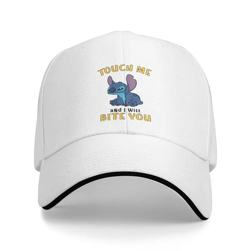 Custom Touch Me I Will Bite You Baseball Cap for Men Women Adjustable Stitch Anime Dad Hat Outdoor