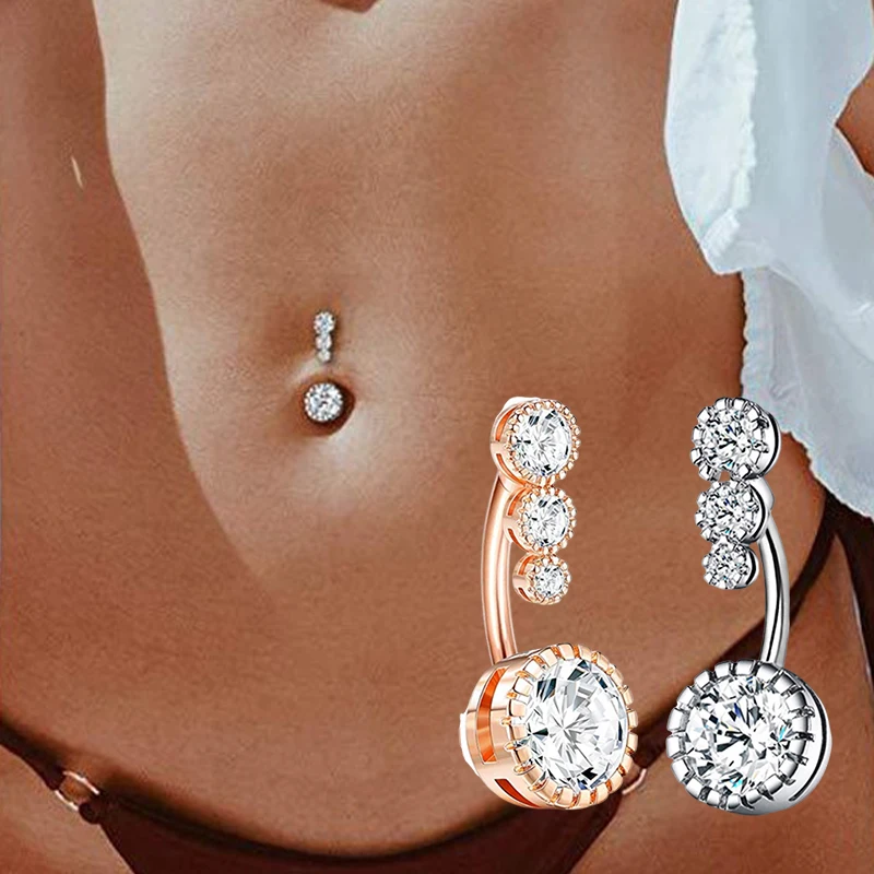 Retro Classic Zircon Belly Button Rings for Girl Bling Piercing Navel Ring Bar Drop Dangle Body Belly Navel Fashion Body Jewelry