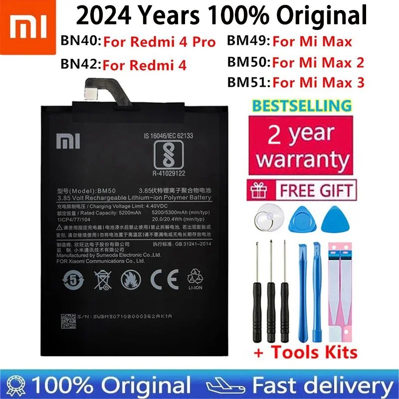 Аккумулятор BN40 BN42 BM49 BM50 BM51 для Xiaomi, батарея BN40 BN42 BM49 BM50 BM51 For Xiaomi Redmi 4 Pro Prime 3 Гб ОЗУ, 32 Гб ПЗУ, Redmi4 Mi Max Max2 Max3, оригинал