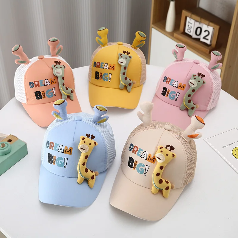 Infant Children Baseball Caps Baby Boys Girls Cute Cartoon Giraffe Mesh Breathable Hat Toddler Kids Duck Tongue Hat Wholesale