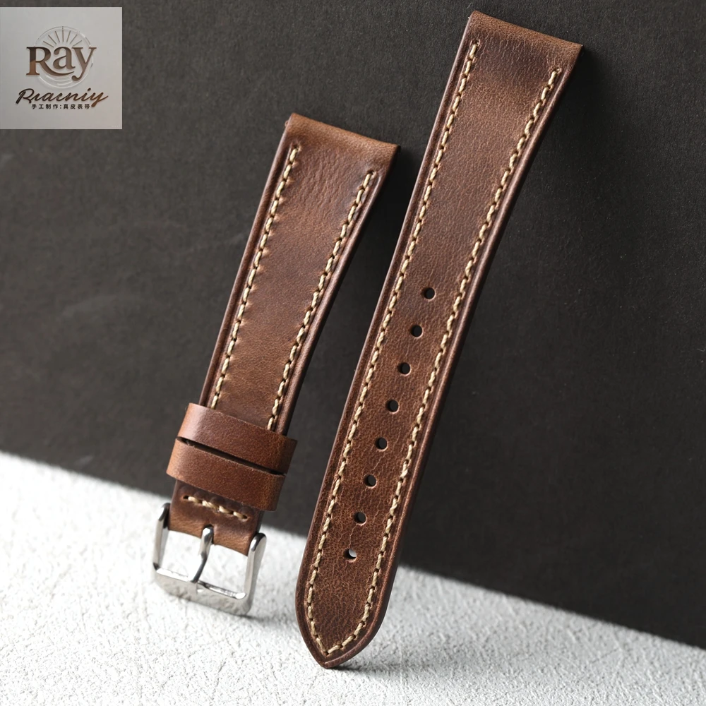 حزام من الجلد الطبيعي مصنوع يدويًا من Haween Chromexcel باللون البني الفاتح، ناعم ورقيق للغاية 18 19 20 مم بطبقة علوية من جلد البقر #5