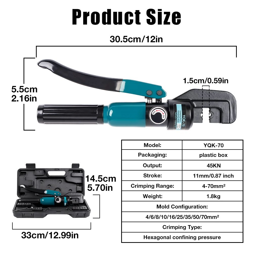 4-70mm² Hydraulic Crimping Pliers Pressure 10T Home Hydraulic Tools Hand Operated DIY Cable Terminal Cordless Crimping Pliers