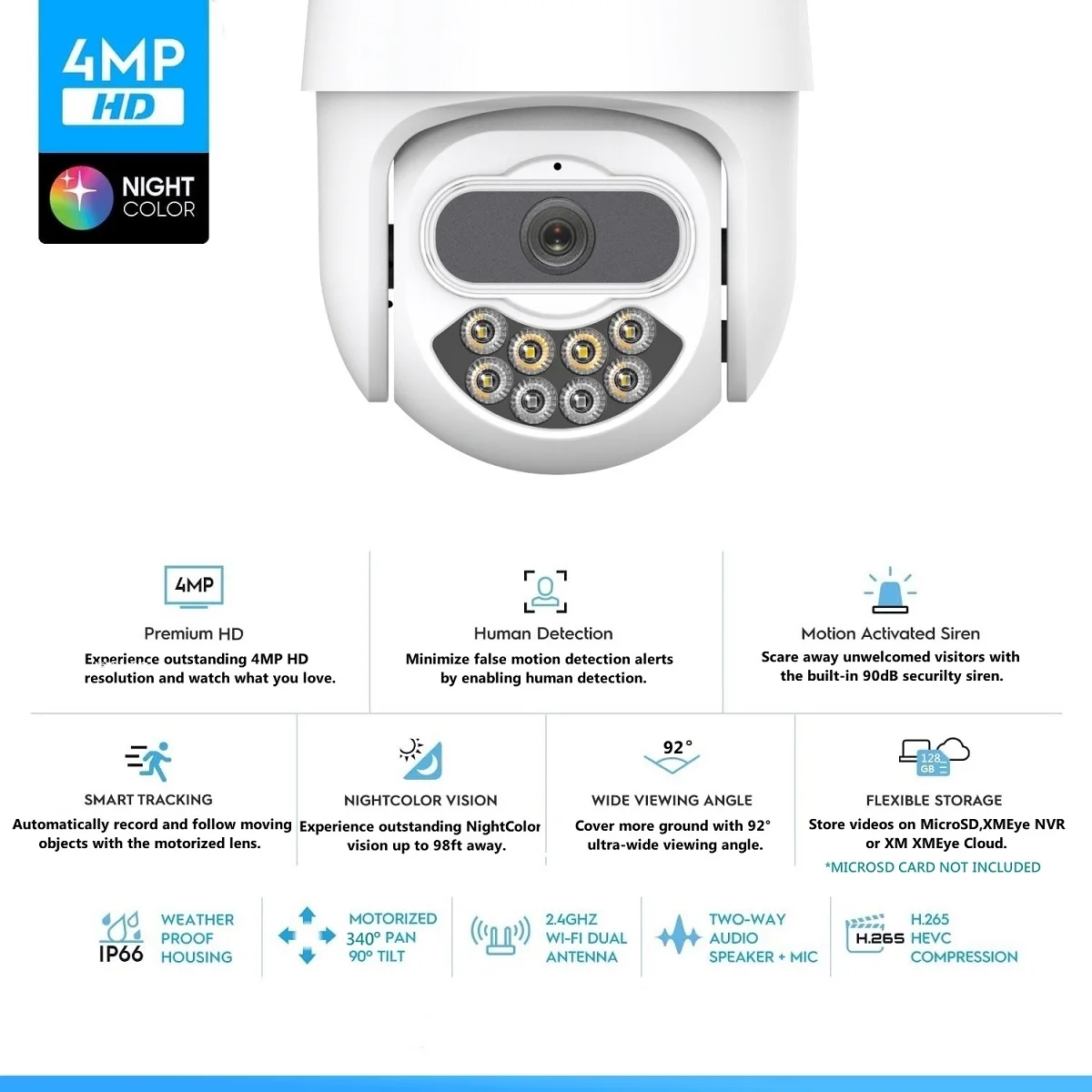 2MP/4MP/8MP  Mini Outdoor WiFi PTZ Camera Security IP66 IP Camera  Manual Pan/Tilt Support Two-Way Audio Full Color Night Vision