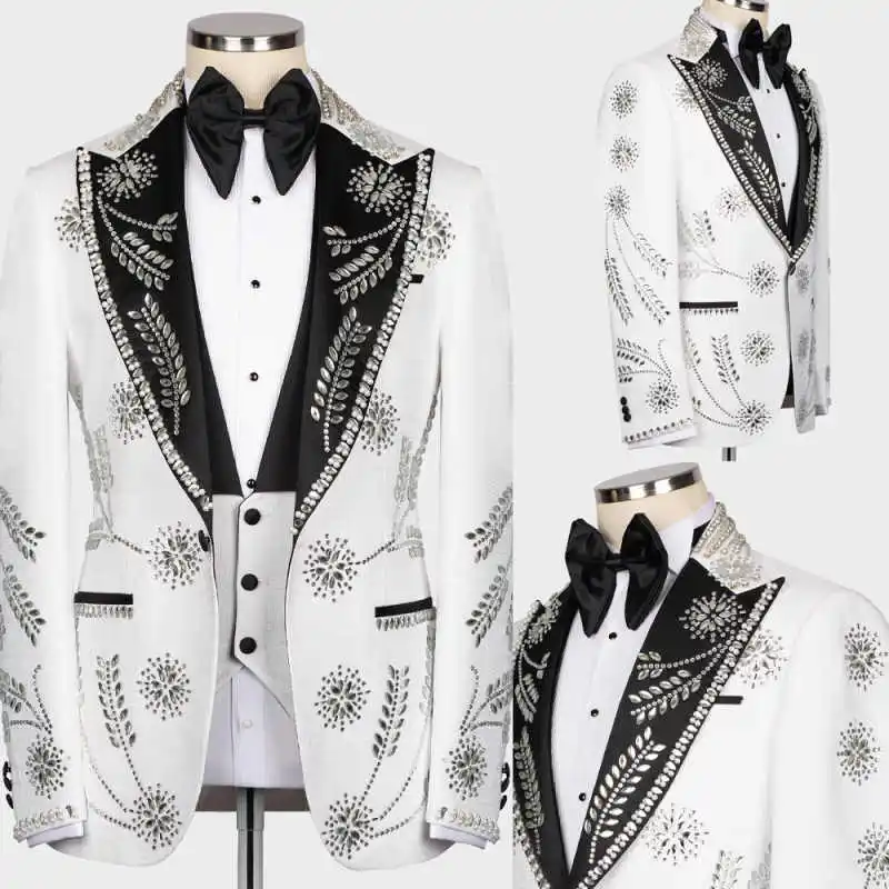 

Потрясающий свадебный смокинг для жениха, приталенный, на одной пуговице, с бисером и кристаллами, для особых случаев, вечеринок, банкетов, на заказ