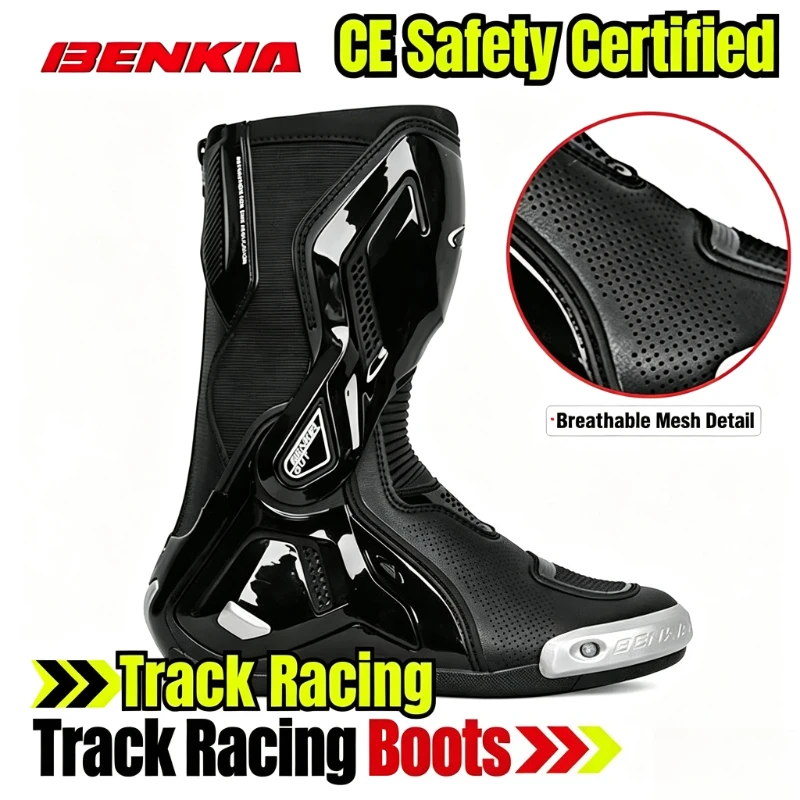 BENKIA Summer CE Certified Motorcycle Racing Boots Men Track Sport Bike Anti-Collision Ankle Guard Off Road Rally Riding Shoes