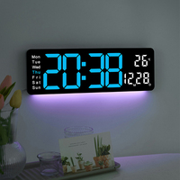 LED Alarm Clock Digital Wall Clock With Remote Control Bottom Ambient Lights, 10 Brightness Adjustable, Large Screen, Power Cord