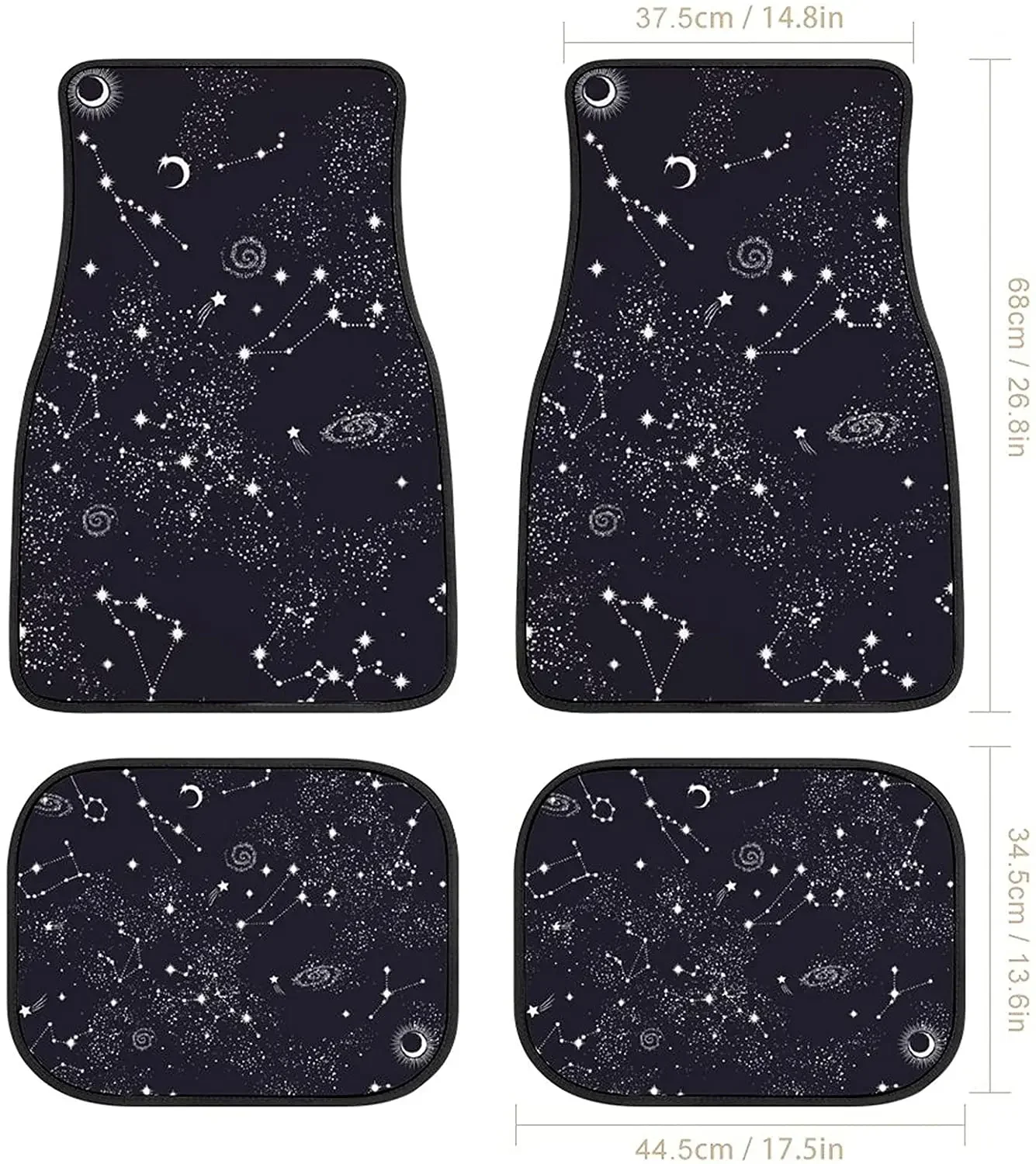 Bagea-Ka Stars Moon Planet Space Galaxy Universe Pattern Car Floor Mats 4-Piece Front & Rear Protection Set Carpet Universal All